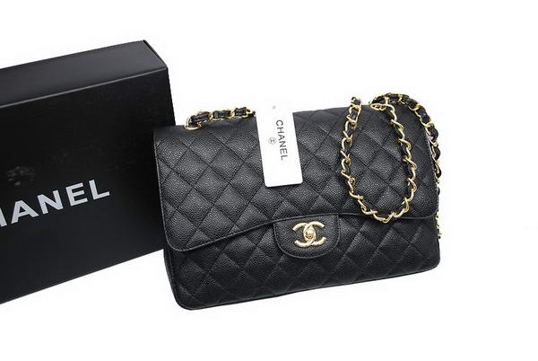 AAA Chanel Jumbo Double Flaps Bag Black Original Caviar Leather A360097 Gold Online